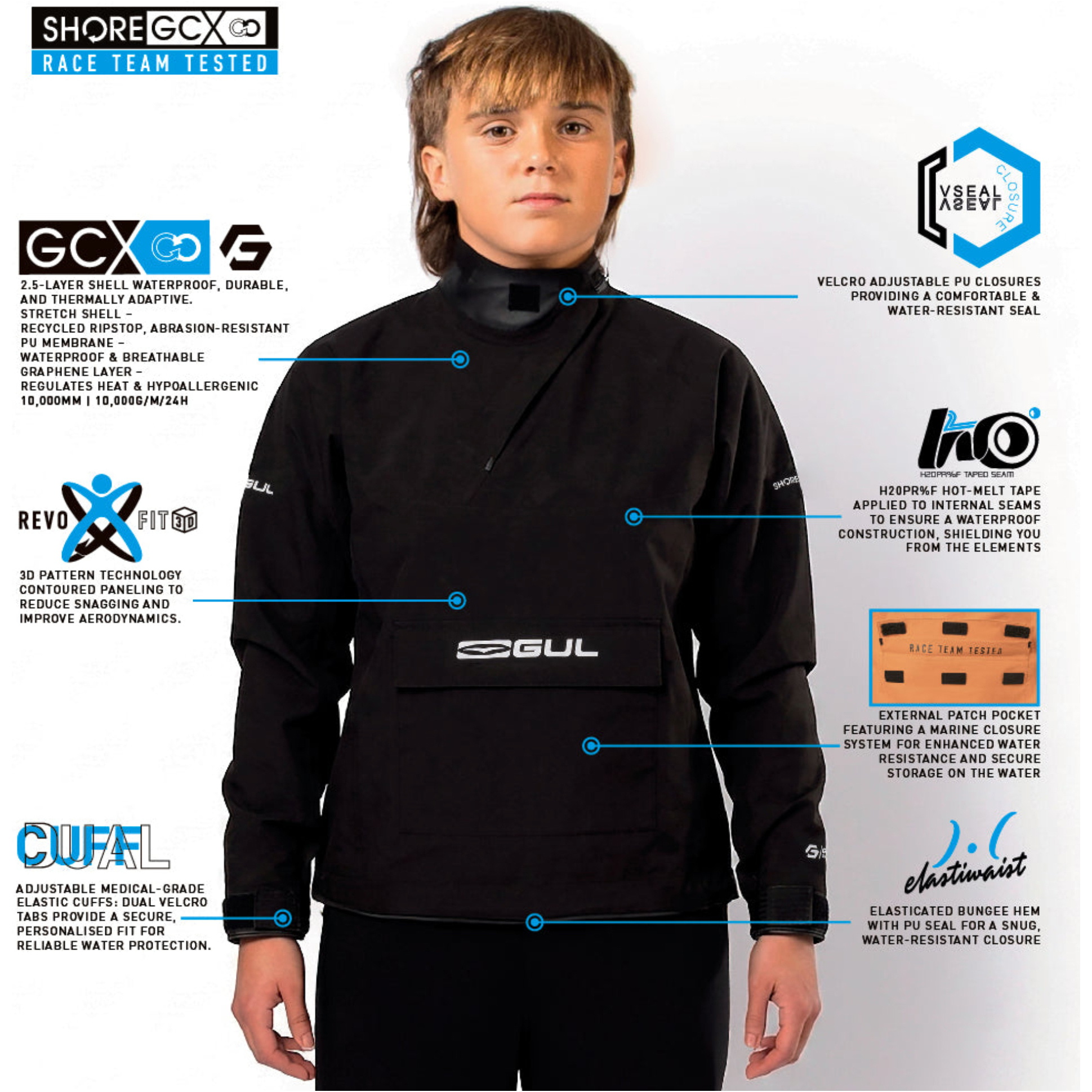 2026 Gul Junior Shore Recore Graphene Spray Top ST0030J - Black